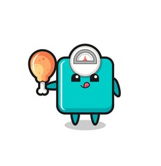 Fototapeta premium weight scale cute mascot is eating a fried chicken