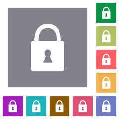 Locked padlock with keyhole square flat icons