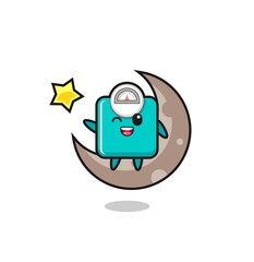 illustration of weight scale cartoon sitting on the half moon