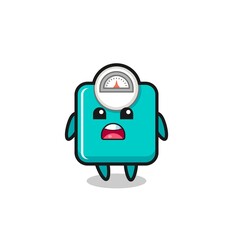 weight scale illustration with apologizing expression, saying I am sorry