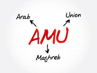 Fototapeta premium AMU - Arab Maghreb Union acronym, business concept background