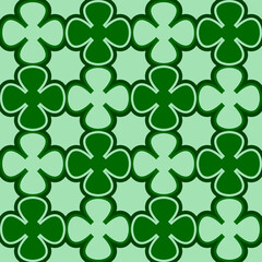 Green clevers pattern. Vector seamless clover four petals wallpaper.