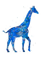 Giraffe Animal blue watercolor art, abstract painting. Watercolor illustration rainbow, colorful, decoration wall art.