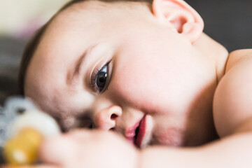 portrait of adorable baby lying