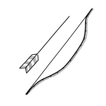 Hand drawn illustration of arrow and bow from the Japanese martial art of archery in simple icon drawing 