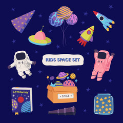 Kids space colorful illustrations set