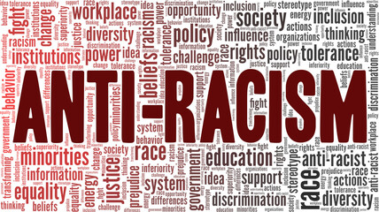 Anti-Racism vector illustration word cloud isolated on a white background. - obrazy, fototapety, plakaty