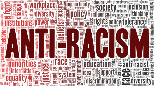 Anti-Racism vector illustration word cloud isolated on a white background.
