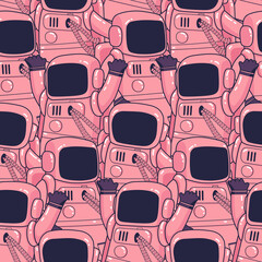 Funny pink astronauts seamless pattern