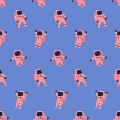 Funny pink rubber astronauts seamless vector pattern