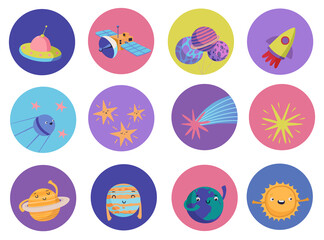 Kids space vector tags set