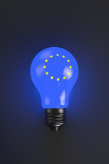 Glowing light bulb with the symbols of the European Union