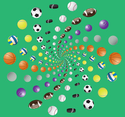 Fototapeta na wymiar Spiral pattern of sport balls images