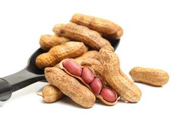 The Closeup of boil peanut thai style on white background