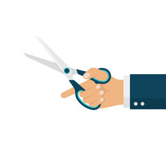 Businessman Hand Holding Scissors. Cutting Concept.
