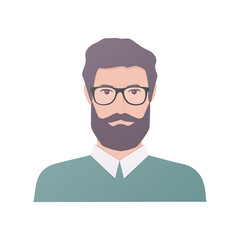 A man with a big beard.  Colored flat vector illustration. Isolated on white background.