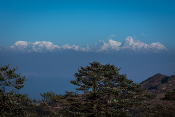 Berg Everest, Makalu und Lhotse von Sandakphu, Westbengalen, Indien