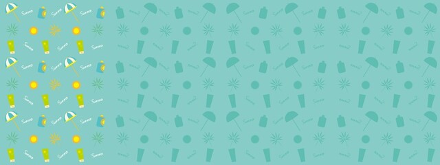 Summer concept decorative pattern illustration. Beach, sun, Parasol, UV card icons. Summer vacation pattern wallpaper. Vector illustration.