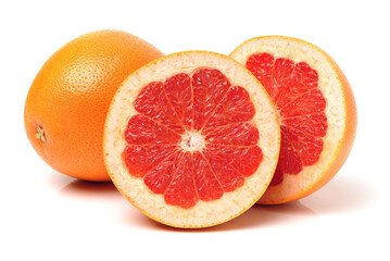 Grapefruit with segments on a white background 