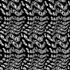 Special character word warped, distorted, repeated, and arranged into seamless pattern background. High quality illustration. Modern wavy text composition for background or surface print. Typography.
