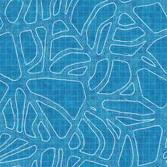 Seamless bright blue blueprint pattern for textile and print. High quality illustration. Technical engineering blue-print draft design. Graphic motif for background, wallpaper, or surface design print