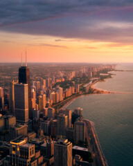 Chicago aerial view of Gold Coast and Lake Shore drive