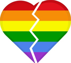 Vector illustration of the shape of a broken heart with the colors of lgbt