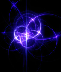 Abstract background, smooth multicolored lines on a black background.