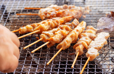 Image of grilled chicken over charcoal.