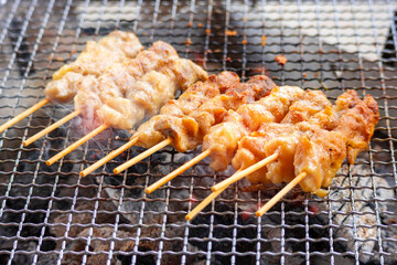 Image of grilled chicken over charcoal.