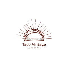 Taco nacho logo in vintage old style icon illustration