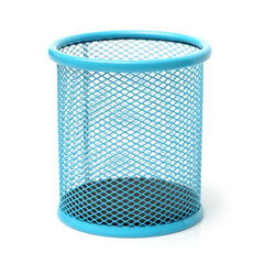metal pen pot on white background