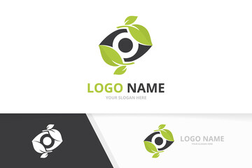 Vector eye and leaf logo combination. Unique eco ophthalmology logotype design template.