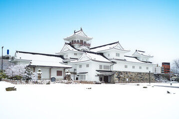 snowscape of Toyama Castle, aka Azumi Castle, at Toyama city in japan