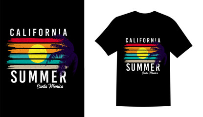summer t shirt design vector illustration. summer t shirt, summer California Santa Monica beach t shirt. summer sublimation t shirt Vector illustration