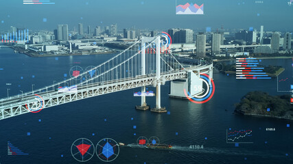 Obraz premium 社会統計 都市と様々なグラフ