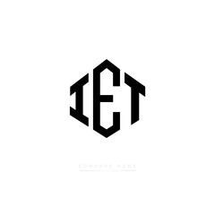 IET letter logo design with polygon shape. IET polygon logo monogram. IET cube logo design. IET hexagon vector logo template white and black colors. IET monogram. IET business and real estate logo. 