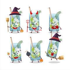 Halloween expression emoticons with cartoon character of gin tonic