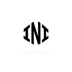 Obraz premium INI letter logo design with polygon shape. INI polygon logo monogram. INI cube logo design. INI hexagon vector logo template white and black colors. INI monogram. INI business and real estate logo. 