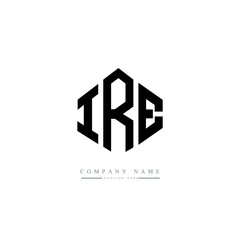 IRE letter logo design with polygon shape. IRE polygon logo monogram. IRE cube logo design. IRE hexagon vector logo template white and black colors. IRE monogram. IRE business and real estate logo. 