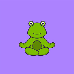 Cute frog is meditating or doing yoga. Animal cartoon concept isolated. Can used for t-shirt, greeting card, invitation card or mascot. Flat Cartoon Style