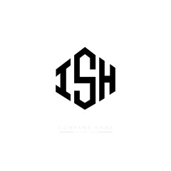 ISH letter logo design with polygon shape. ISH polygon logo monogram. ISH cube logo design. ISH hexagon vector logo template white and black colors. ISH monogram. ISH business and real estate logo. 