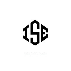 ISE letter logo design with polygon shape. ISE polygon logo monogram. ISE cube logo design. ISE hexagon vector logo template white and black colors. ISE monogram. ISE business and real estate logo. 