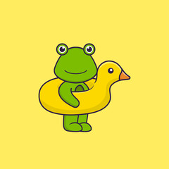 Cute frog With Duck buoy. Animal cartoon concept isolated. Can used for t-shirt, greeting card, invitation card or mascot. Flat Cartoon Style