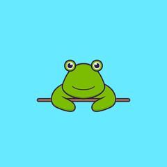 Cute frog lying down. Animal cartoon concept isolated. Can used for t-shirt, greeting card, invitation card or mascot. Flat Cartoon Style