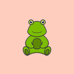 Cute frog is sitting. Animal cartoon concept isolated. Can used for t-shirt, greeting card, invitation card or mascot. Flat Cartoon Style