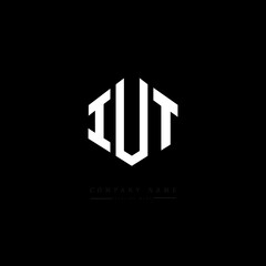 IUT letter logo design with polygon shape. IUT polygon logo monogram. IUT cube logo design. IUT hexagon vector logo template white and black colors. IUT monogram. IUT business and real estate logo. 