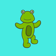 Cute frog is dancing. Animal cartoon concept isolated. Can used for t-shirt, greeting card, invitation card or mascot. Flat Cartoon Style