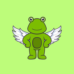 Cute frog using wings. Animal cartoon concept isolated. Can used for t-shirt, greeting card, invitation card or mascot. Flat Cartoon Style