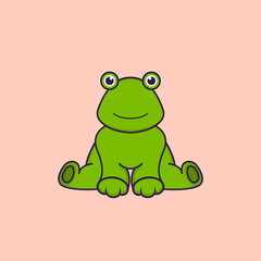 Cute frog is sitting. Animal cartoon concept isolated. Can used for t-shirt, greeting card, invitation card or mascot. Flat Cartoon Style